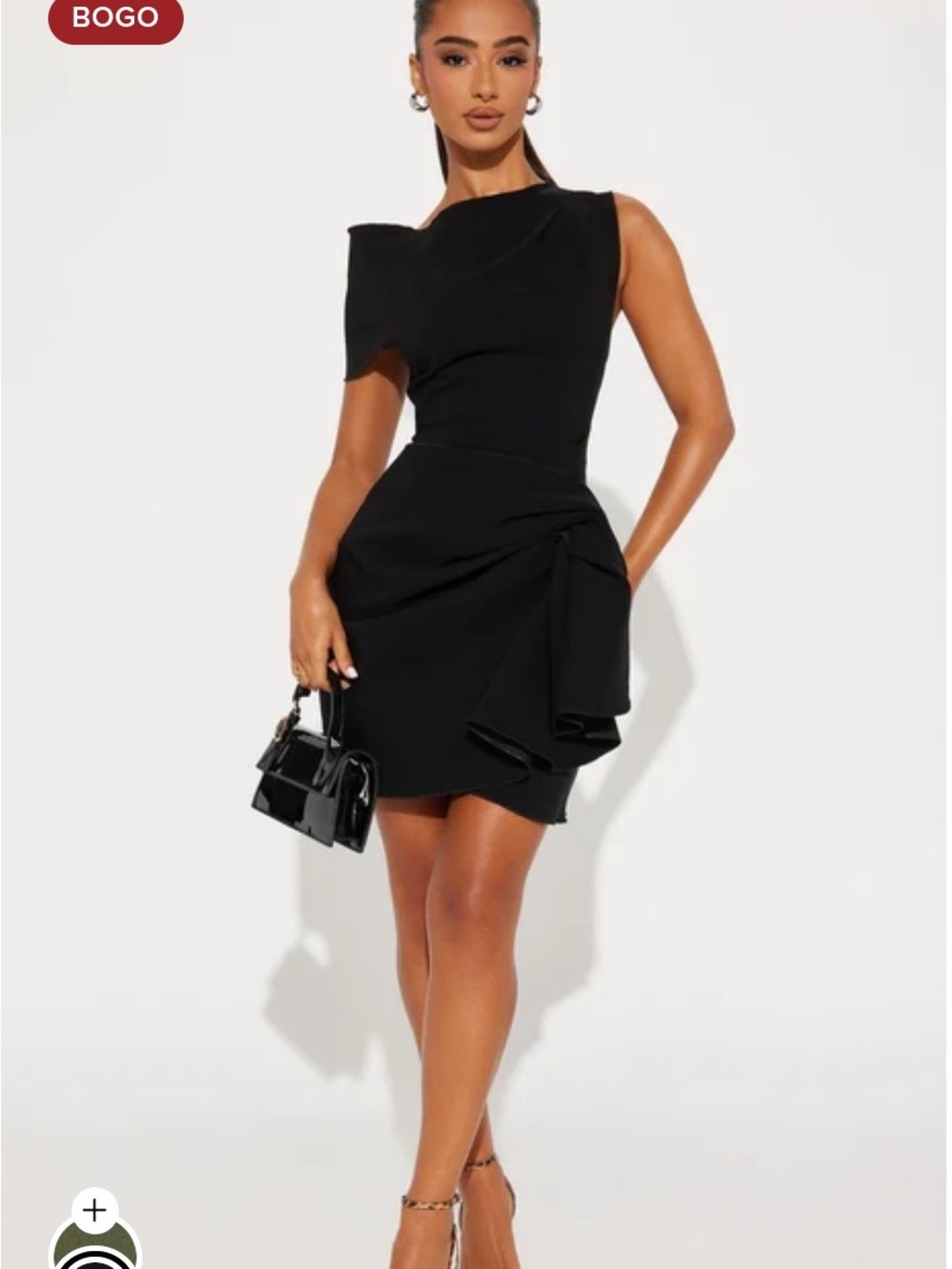 Fashion Nova Black One-Shoulder Draped Mini Dress